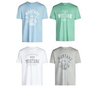 Mustang - Juego de 4 camisetas para hombre con estampado frontal y cuello redondo, mezcla de colores azul y negro Mezcla de colores (P16).