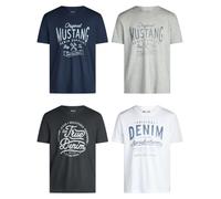Mustang - Juego de 4 camisetas para hombre con estampado frontal y cuello redondo, mezcla de colores azul y negro Mezcla de colores (P16).