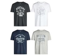 Mustang - Juego de 4 camisetas para hombre con estampado frontal y cuello redondo, mezcla de colores azul y negro Mezcla de colores (P16).