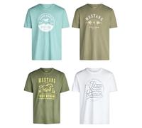 Mustang - Juego de 4 camisetas para hombre con estampado frontal y cuello redondo, mezcla de colores azul y negro Mezcla de colores (P16).