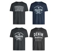 Mustang - Juego de 4 camisetas para hombre con estampado frontal y cuello redondo, mezcla de colores azul y negro Mezcla de colores (P16).