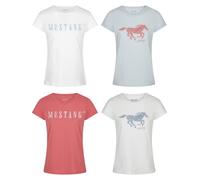 Mustang Mujer Camiseta 4er Paquete Redondo Básico Delgado Manga Corta Estampada