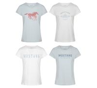 Mustang Mujer Camiseta 4er Paquete Redondo Básico Delgado Manga Corta Estampada
