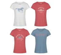 Mustang Mujer Camiseta 4er Paquete Redondo Básico Delgado Manga Corta Estampada