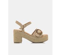 Mustang Sandalias de mujer en textil con plataforma y tacón bloque. Topo 40