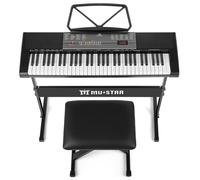 MUSTAR 61 teclado piano para principiantes, piano digital teclado luz altavoz de teclado, E soporte de piano, auriculares, micrófono, altavoces, 300 sonidos & sencillo tutorial de música