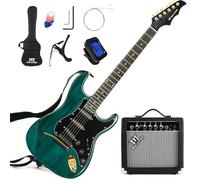 MUSTAR - Kit de guitarra eléctrica con amplificador de 25 W, kit de guitarra eléctrica de tamaño completo de 39 pulgadas, bajo eléctrico de madera maciza para principiantes, bolsa de concierto,
