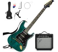 MUSTAR - Kit de guitarra eléctrica con amplificador de 25 W, kit de guitarra eléctrica de tamaño completo de 39 pulgadas, bajo eléctrico de madera maciza para principiantes, bolsa de concierto,