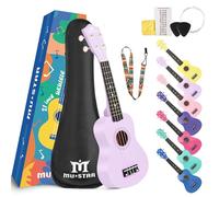 MUSTAR - Kit de ukelele soprano para principiantes, ukeleles de tilo de 21 pulgadas para niños y adultos, principiantes, paquete de ukelele con bolsa de concierto, sintonizador digital, correa, juego