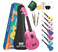 MUSTAR - Kit de ukelele soprano para principiantes, ukeleles de tilo de 21 pulgadas para niños y adultos, principiantes, paquete de ukelele con bolsa de concierto, sintonizador digital, correa, púas,