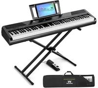 MUSTAR Piano digital de 88 teclas con sensibilidad táctil de soporte, piano eléctrico portátil de 88 teclas, teclado semiponderado para principiantes, 2 altavoces estéreo de 25 W, funda de transporte,