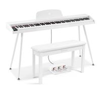 MUSTAR Piano digital de 88 teclas con taburete para piano, tamaño completo con 3 pedales, piano electrónico portátil, piano digital doméstico con USB MIDI y soporte, color blanco