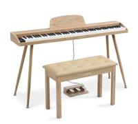 MUSTAR Piano digital de tamaño completo de 88 teclas con banco de piano, 3 pedales, madera clara