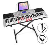 MUSTAR - Teclado de piano eléctrico de 61 teclas, teclado de piano eléctrico MEKS-400 con teclas iluminadas, teclados de aprendizaje para principiantes, soporte de piano, visualización LCD,