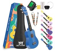 MUSTAR - Ukelele soprano para niños principiantes, ukelele de guitarra pequeña de 21 pulgadas para niños pequeños, regalos de cumpleaños, vacaciones, bolsa, afinador digital, correa, púas, kit todo en