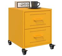 Mustard Yellow Nightstand Set of 2 with Wheels, Cold Rolled Steel Bedside Table 36x39x43.5cm, Modern Bedroom Furniture with 2 Drawers & Practical Handle, Easy to Move and Clean Storage Cabinet