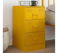 Mustard Yellow Nightstand with 3 Drawers - Cold Rolled Steel Bedside Table 34.5x39x62 cm Elegant Modern Bedroom Furniture with Wall Mount Safety Spacious Storage for Books & Essentials