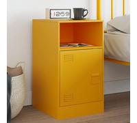 Mustard Yellow Nightstand with Cold Rolled Steel Frame 34.5x39x62 cm, Elegant Bedside Table with Storage Shelf and Door, Sturdy Modern Bedroom Furniture for Home Decor