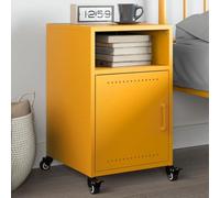 Mustard Yellow Nightstand with Wheels 36x39x59 cm, Cold Rolled Steel Bedside Table with Storage, Modern Bedroom Furniture with 1 Door & 2 Compartments, Easy to Move and Clean
