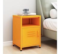 Mustard Yellow Steel Nightstand 35x35x51 cm with Open Shelf & Door - Modern Bedside Table for Bedroom Storage, Durable Metal End Table with Adjustable Levelers, Holds 40kg