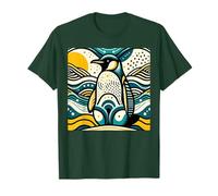Mustard Yellow Teal Blue Penguin In Abstract Waves Pattern Camiseta