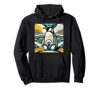 Mustard Yellow Teal Blue Penguin In Abstract Waves Pattern Sudadera con Capucha