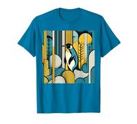 Mustard Yellow Teal Blue Penguin Retro Forest Pattern Camiseta