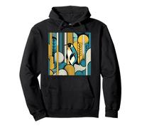 Mustard Yellow Teal Blue Penguin Retro Forest Pattern Sudadera con Capucha