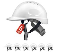 Mustbau 6 Pack Casco Seguridad EN397, Casco Obra Construcción con Correa de 6 Puntos, Diadema Ajustable de 52 a 66cm Casco Transpirable para Hombres, Mujeres - Blanco