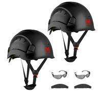 Mustbau Casco de Seguridad, Casco de Protección EN397 con Gafas Antivaho, Diadema Ajustable de 53 a 63cm, Material ABS Resistente para Hombres Mujeres (Negro-2)