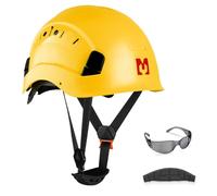 Mustbau Casco de Seguridad, Casco de Protección EN397 con Gafas Antivaho, Diadema Ajustable de 53 a 63cm, Material ABS Resistente para Hombres Mujeres - Amarillo