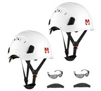 Mustbau Casco de Seguridad, Casco de Protección EN397 con Gafas Antivaho, Diadema Ajustable de 53 a 63cm, Material ABS Resistente para Hombres Mujeres (Blanco-2)
