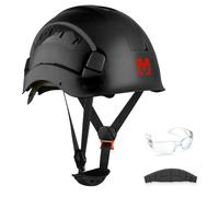 Mustbau Casco de Seguridad, Casco de Protección EN397 con Gafas Antivaho, Diadema Ajustable de 53 a 63cm, Material ABS Resistente para Hombres Mujeres - Negro