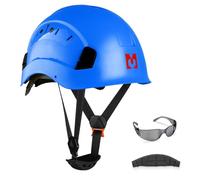 Mustbau Casco de Seguridad, Casco de Protección EN397 con Gafas Antivaho, Diadema Ajustable de 53 a 63cm, Material ABS Resistente para Hombres Mujeres - Azul Marino