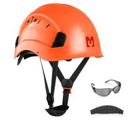 Mustbau Casco de Seguridad, Casco de Protección EN397 con Gafas Antivaho, Diadema Ajustable de 53 a 63cm, Material ABS Resistente para Hombres Mujeres - Naranja