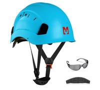 Mustbau Casco de Seguridad, Casco de Protección EN397 con Gafas Antivaho, Diadema Ajustable de 53 a 63cm, Material ABS Resistente para Hombres Mujeres - Azul