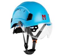 Mustbau Casco de Seguridad, Casco EN397 con Bandas Absorbentes y Visera, 53 a 63cm Diadema Ajustable, Material ABS Resistente para Hombres Mujeres - Azul