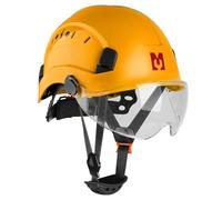 Mustbau Casco de Seguridad, Casco EN397 con Bandas Absorbentes y Visera, 53 a 63cm Diadema Ajustable, Material ABS Resistente para Hombres Mujeres - Amarillo