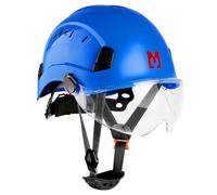 Mustbau Casco de Seguridad, Casco EN397 con Bandas Absorbentes y Visera, 53 a 63cm Diadema Ajustable, Material ABS Resistente para Hombres Mujeres - Azul Oscuro