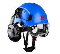 Mustbau Casco de Seguridad, Casco EN397 con Orejeras y Visera, 53 a 63cm Diadema Ajustable, Material ABS Resistente para Hombres Mujeres - Azul Marino
