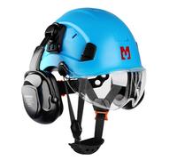 Mustbau Casco de Seguridad, Casco EN397 con Orejeras y Visera, 53 a 63cm Diadema Ajustable, Material ABS Resistente para Hombres Mujeres - Azul