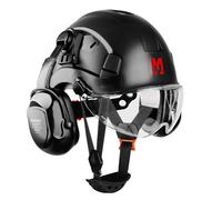 Mustbau Casco de Seguridad, Casco EN397 con Orejeras y Visera, 53 a 63cm Diadema Ajustable, Material ABS Resistente para Hombres Mujeres - Negro