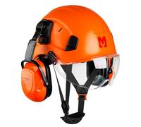 Mustbau Casco de Seguridad, Casco EN397 con Orejeras y Visera, 53 a 63cm Diadema Ajustable, Material ABS Resistente para Hombres Mujeres - Naranja