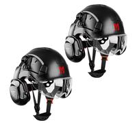 Mustbau Casco de Seguridad, Casco EN397 con Orejeras y Visera, 53 a 63cm Diadema Ajustable, Material ABS Resistente para Hombres Mujeres (Negro-2)