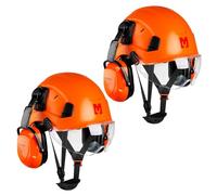 Mustbau Casco de Seguridad, Casco EN397 con Orejeras y Visera, 53 a 63cm Diadema Ajustable, Material ABS Resistente para Hombres Mujeres (Naranja-2)