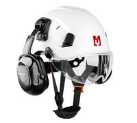 Mustbau Casco de Seguridad, Casco EN397 con Orejeras y Visera, 53 a 63cm Diadema Ajustable, Material ABS Resistente para Hombres Mujeres - Blanco