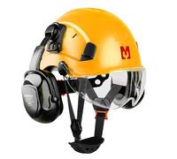Mustbau Casco de Seguridad, Casco EN397 con Orejeras y Visera, 53 a 63cm Diadema Ajustable, Material ABS Resistente para Hombres Mujeres - Amarillo