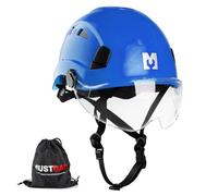 Mustbau Casco de Seguridad para Escalada con Visera Transparente y Correa para la Barbilla, 53-63 cm, Ideal para constructores Que Trabajan en Altura, EN12492 (Azul Oscuro)