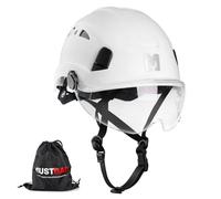 Mustbau Casco de Seguridad para Escalada con Visera Transparente y Correa para la Barbilla, 53-63 cm, Ideal para constructores Que Trabajan en Altura, EN12492 (Blanco)