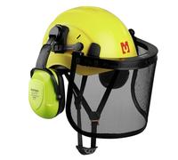 Mustbau Casco de Seguridad para Motosierra, Casco de Protección con Orejeras y Visera de Malla, 53 a 63cm Diadema Ajustable Adecuado para Silvicultura, Obras, Trabajo - Verde